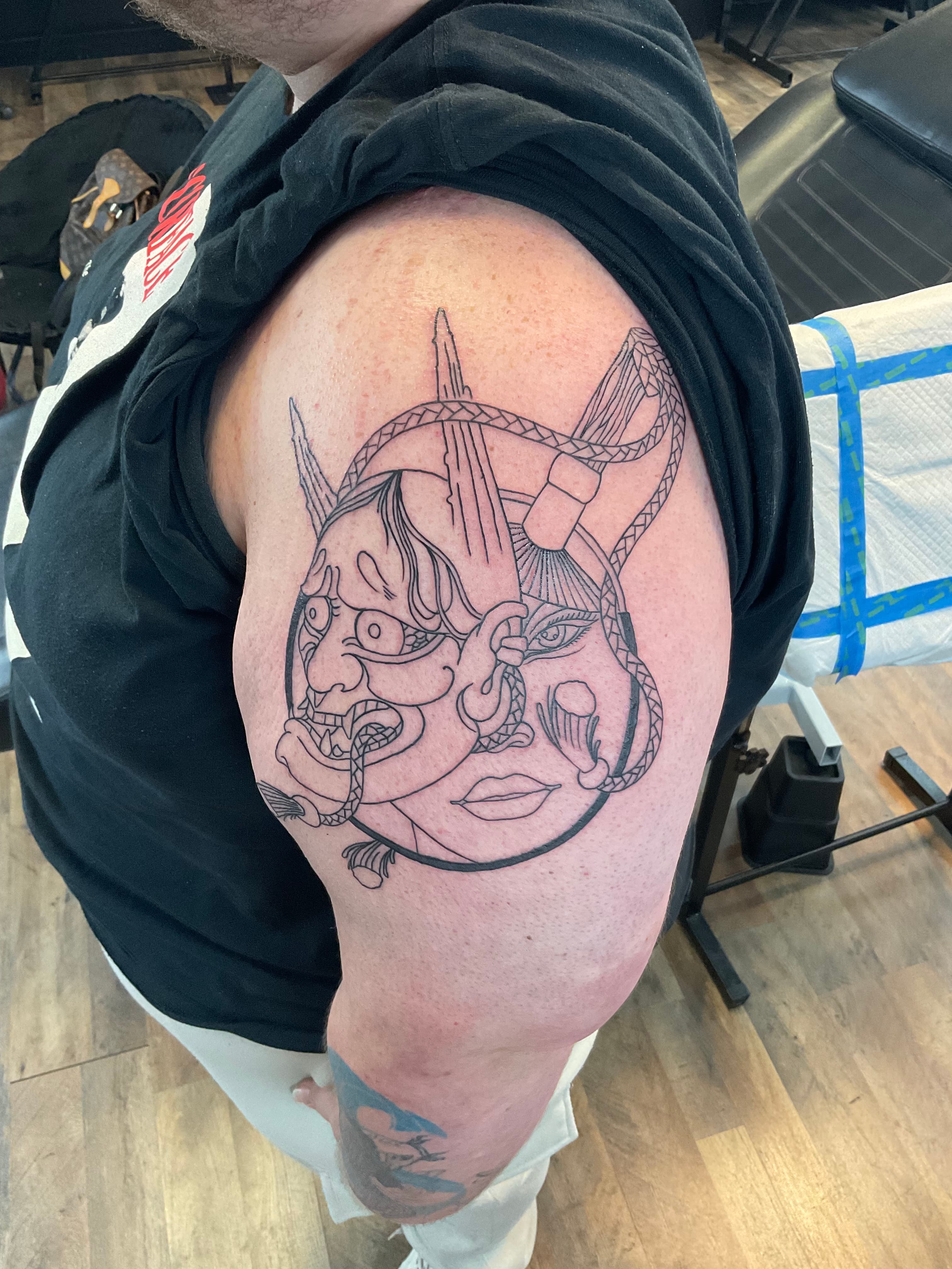Fan and hannya mask